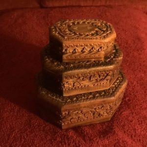Trio Of Ornately Carved Wooden Boxes